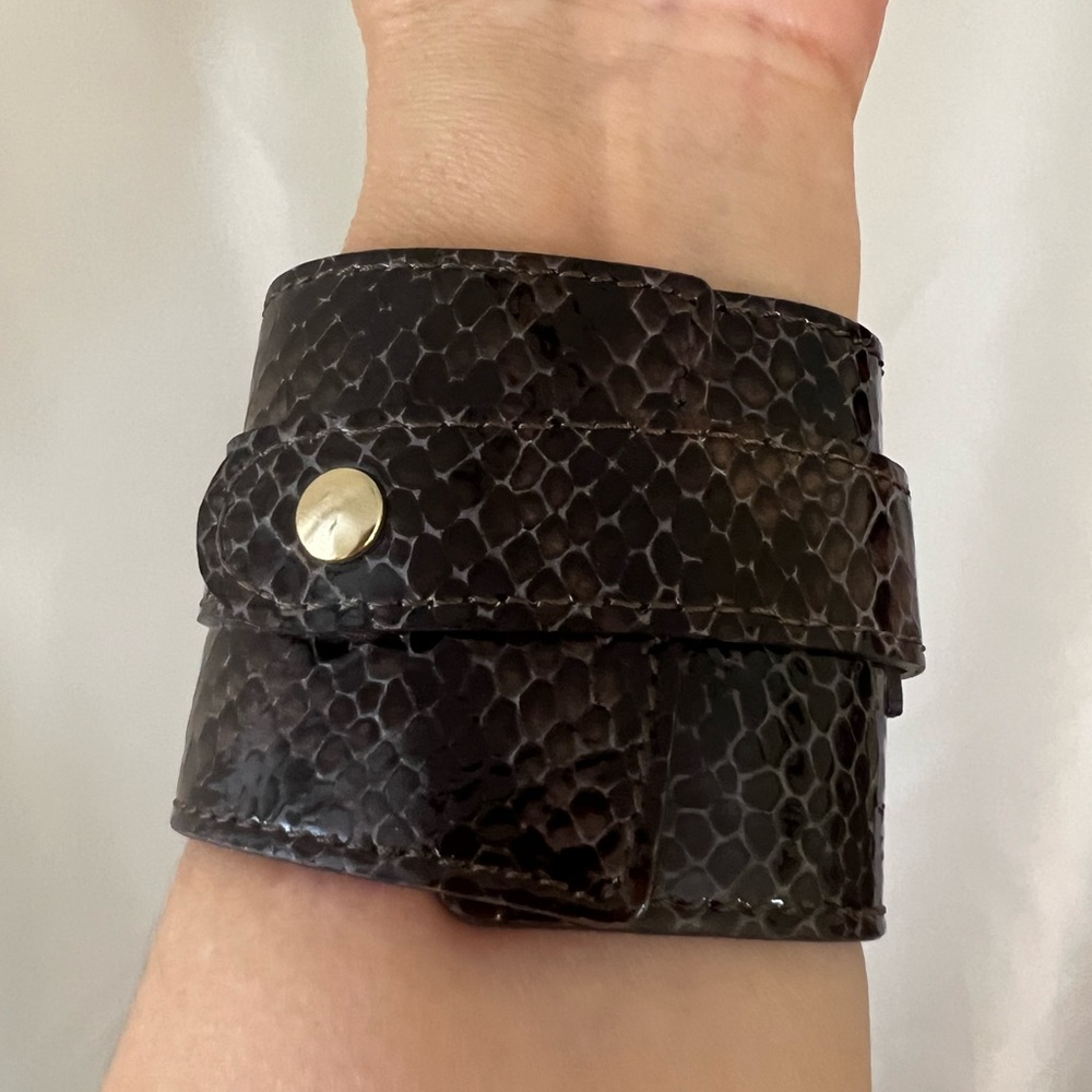 Max Mara Python Embossed Leather Cuff Bracelet - image 5